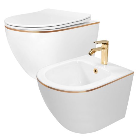 WC Carlo Mini Rimless DUROPLAST/FLAT/ZM és Carlo Mini bidé arany szegéllyel